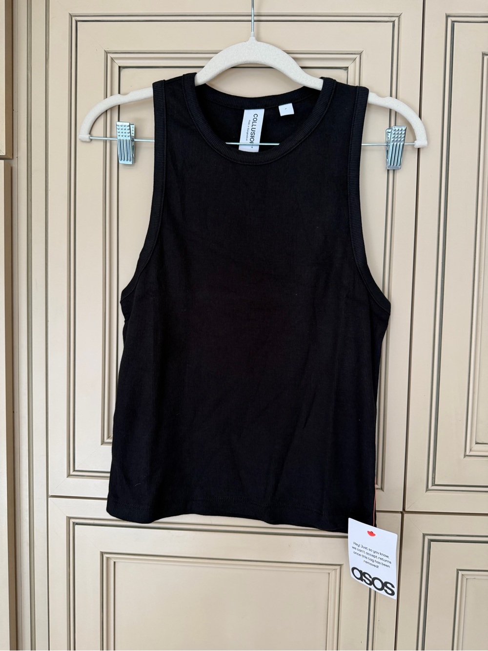 NWT Collusion by ASOS Black Ribbed Tank Top Shirt Workout Wear Athletic Sz Large